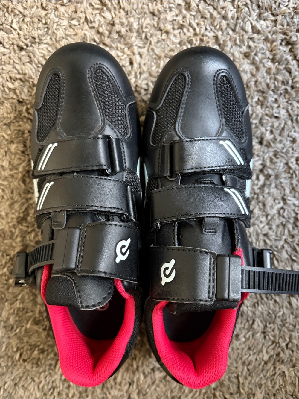 Women peloton Black Cycling Shoes with red Lining